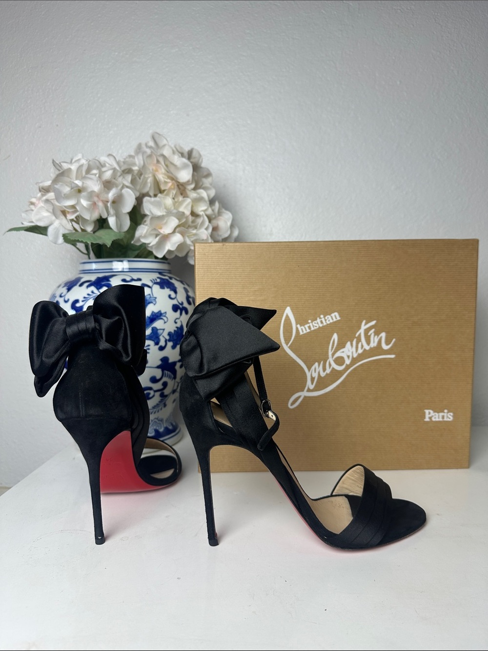 Christian Louboutin Vampando 100 Black Satin Bow Stiletto Sandals